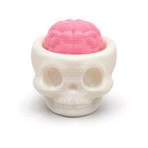 Chaveiro de caveira Piclick branco com cérebro rosa clicável