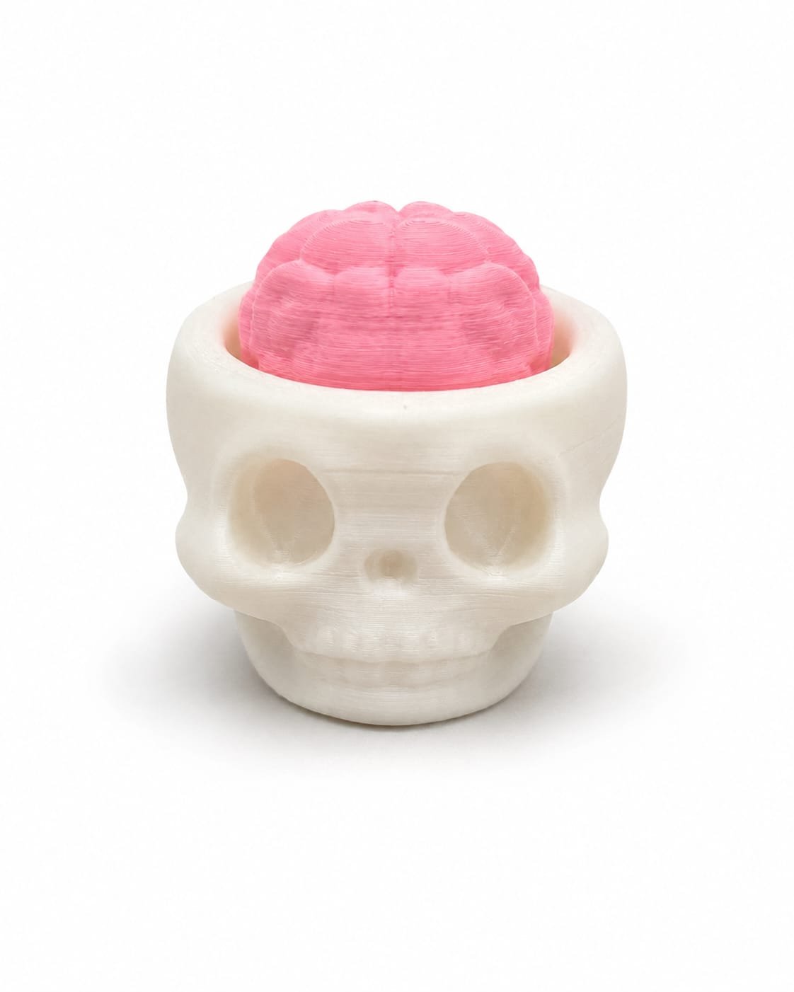 Chaveiro de caveira Piclick branco com cérebro rosa clicável