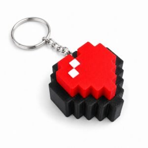 Chaveiro Piclick de coração pixelado vermelho com base preta e topo clicável