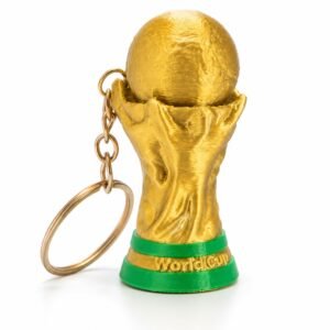 Chaveiro Piclick de troféu de futebol dourado com bola clicável no topo