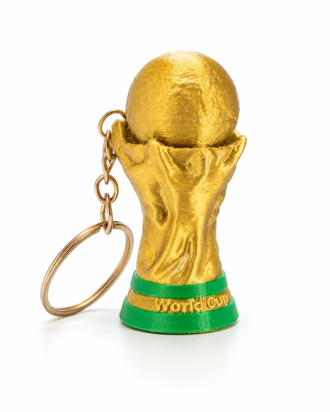 Chaveiro Piclick de troféu de futebol dourado com bola clicável no topo